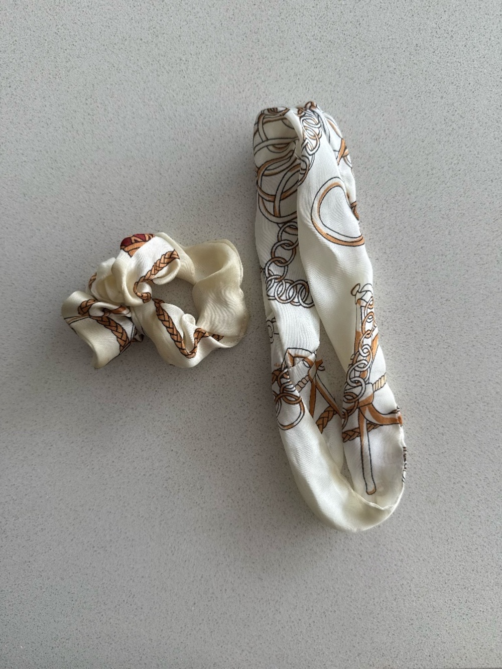White Equestrian Horse Bit Satin Headband & Scrunchie Set